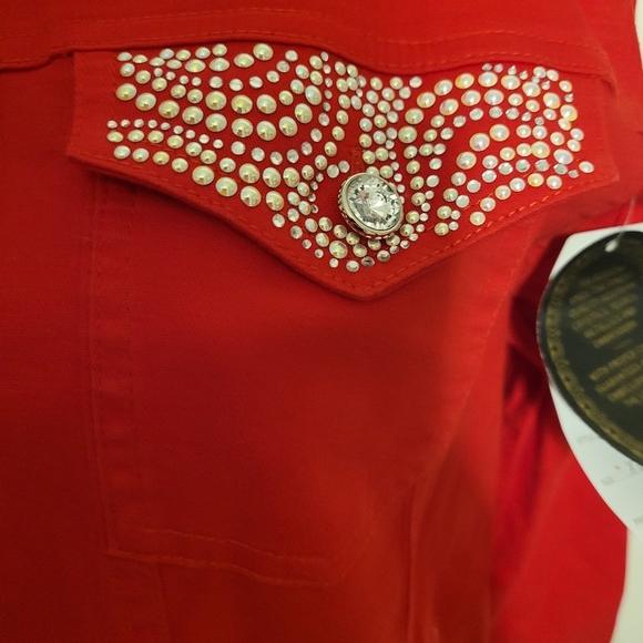 TIA Designs Red Embellished Women's Demin Jacket Rodeo Western Cowgirl Xl - Picture 4 of 6